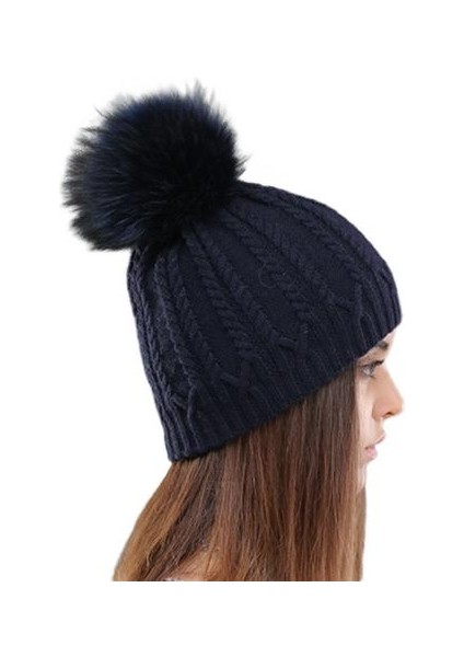 Kadınlar Çift Güverte Örme Yün Şapka Kış Doğal Rakun Kürk Sıcak Kapaklar Kadın Pom Pom Şapka Bayanlar Moda Skullies Kasketleri Kap | Sıcak Kap | Pom Pom Şapka Beanie Cap (Yurt Dışından)