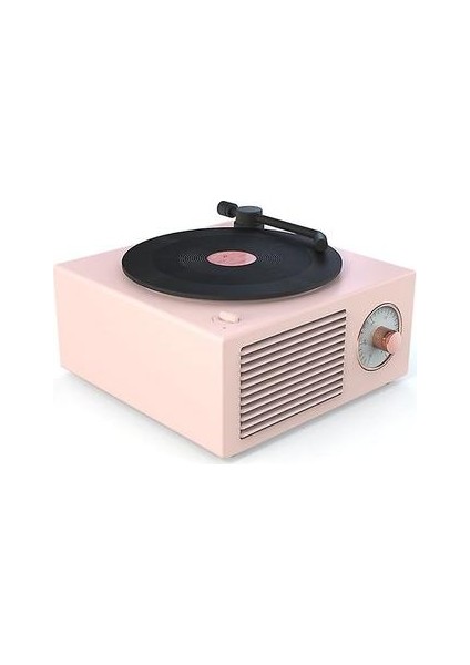 Vinil Kayıt Çalar Bluetooth Hoparlör Kablosuz Subwoofer Masaüstü Ev Oyuncu (Pembe) (Yurt Dışından)