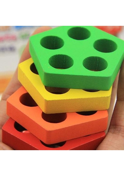 Çocuk Bebek Erken Eğitim Oyuncak Beş Sütunlar Geometrik Bulmaca Kurulu Şekil / Renk Öğrenme Ahşap Yapı Taşları Oyuncaklar (Yurt Dışından)