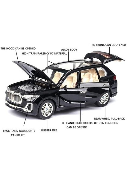 1:24 Bmw X7 Araba Modeli Alaşım Araba Döküm Oyuncak Araba Modeli Geri Çekin Oyuncak Koleksiyon (Siyah) (Yurt Dışından) modelleri