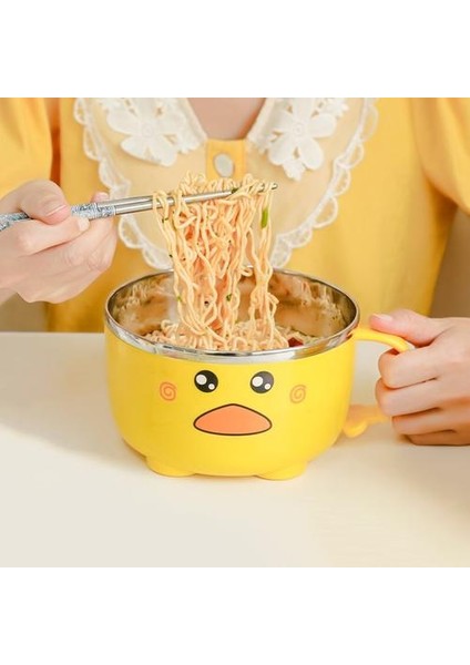 Kawaii Ördek Ramen Kase Çift Paslanmaz Çelik Büyük Kapasiteli Öğrenci Bento Kutusu Anında Erişte Kase Kapaklı Mutfak Sofra Takımı | Kaseler (Yurt Dışından) fiyatları