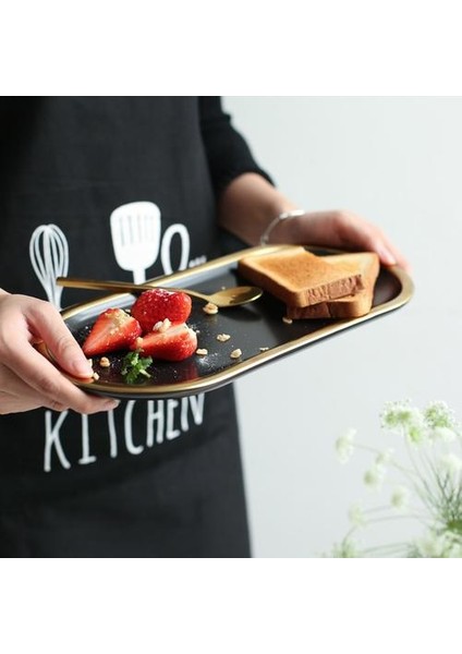 Lüks Seramik Depolama Tepsi Yemek Tabağı Gıda Meyve Kahvaltı Suşi Tatlı Tepsi Oval Plaka Takı Masaüstü Dekorasyon Organize | Depolama Tepsileri (Blackgold-S) (Yurt Dışından) fiyatları