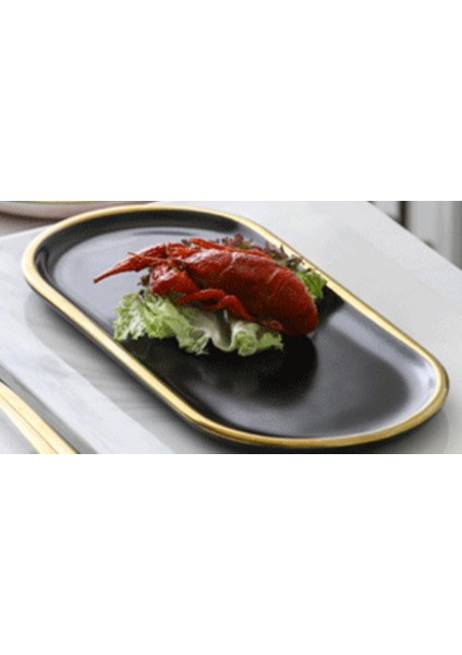 Lüks Seramik Depolama Tepsi Yemek Tabağı Gıda Meyve Kahvaltı Suşi Tatlı Tepsi Oval Plaka Takı Masaüstü Dekorasyon Organize | Depolama Tepsileri (Blackgold-S) (Yurt Dışından) modelleri
