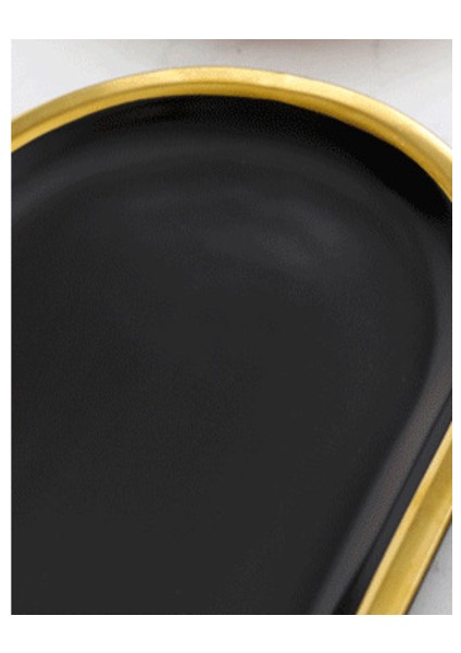 Lüks Seramik Depolama Tepsi Yemek Tabağı Gıda Meyve Kahvaltı Suşi Tatlı Tepsi Oval Plaka Takı Masaüstü Dekorasyon Organize | Depolama Tepsileri (Blackgold-S) (Yurt Dışından) fırsatları