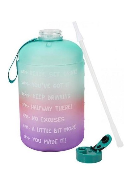 Degrade Plastik Büyük Kapasiteli Su Şişesi Saman Su Şişesi (Purplepinkgreen) (Yurt Dışından)