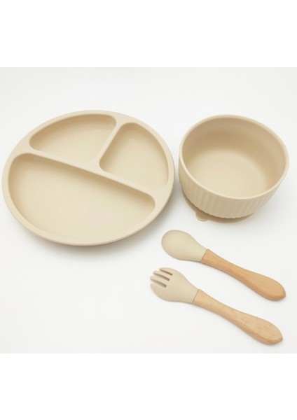 4-Piece Set Bebek Silikon Plaka Seti Çocuklar Besleme Kase Su Geçirmez Kaşık Kaymaz Çocuğun Silikon Bulaşıkları Çocuk Sofra Takımı | Yemekler (Yurt Dışından)