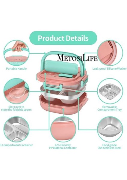 Çocuklar Için Öğle Yemeği Kutusu Toddler Bento Box Gıda Güvenli Paslanmaz Çelik ve Amp;bpa Bölmesi Tasarımı Taşınabilir Kolu | Öğle Yemeği Kutuları (Yurt Dışından) modelleri