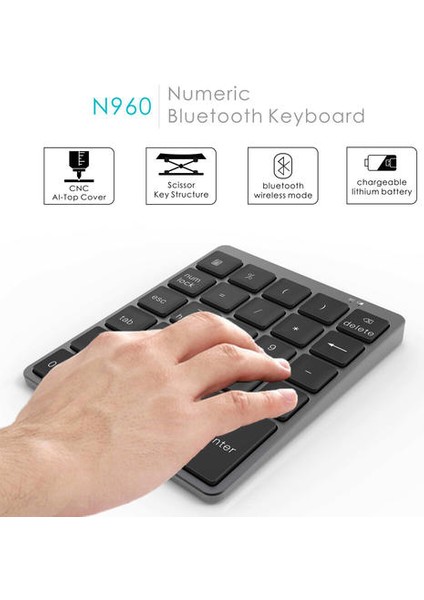 Alüminyum Alaşım 28 Tuşlar Bluetooth Kablosuz Sayısal Tuş Takımı Daha Fazla Fonksiyonlu Keys ile 140MAH Mini Numpad Muhasebe Görevleri (Yurt Dışından)