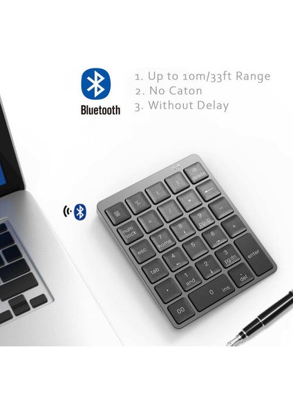 Alüminyum Alaşım 28 Tuşlar Bluetooth Kablosuz Sayısal Tuş Takımı Daha Fazla Fonksiyonlu Keys ile 140MAH Mini Numpad Muhasebe Görevleri (Yurt Dışından)