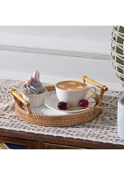 Handwoven Rattan Depolama Tepsisi ile Ahşap Kolu Hasır Sepet Breadbasket Gıda Depolama Organizatörleri Çay Tepsileri Piknik Sepeti | Depolama Sepetleri (Yurt Dışından) fiyatları