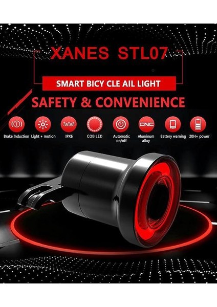 Xanes STL07 Akıllı Bisiklet Kuyruk Işık Fren Algılama USB Şarj Edilebilir Ipx6 Su Geçirmez Arka Işık (Yurt Dışından) fiyatları