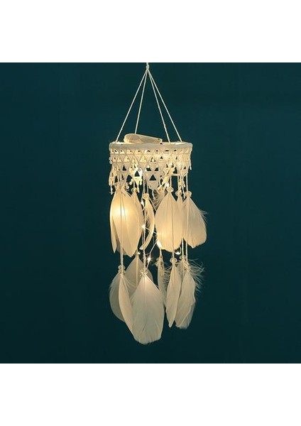 LED Işık El Yapımı Rüya Yakalayıcı Tüylü Asılı Dekorasyon Zanaat Hediye Beyaz Oda Dekor Dreamcatcher | Rüzgar Çanları ve Amp;asılı Süslemeler (Yurt Dışından) fırsatları