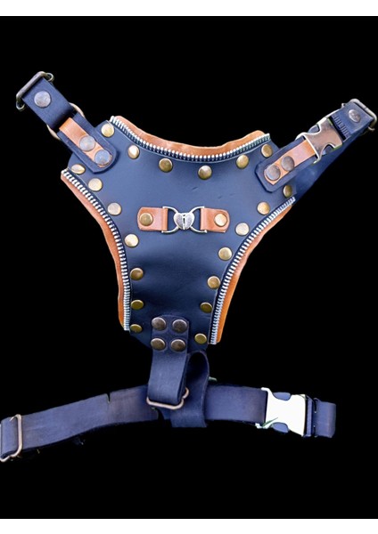 Köpek göğüs tasması hakiki deri siyah taba göğüs ölçüsü:50-90cm ayarlamalı boyun ölçüsü:40-60cm dog harness GT1-33