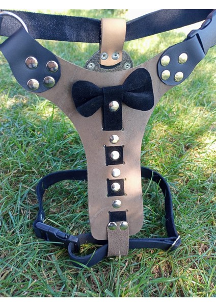 Köpek göğüs tasması hakiki deri vizon siyah papyonlu göğüs ölçüsü:40-70cm boyun ölçüsü:45-60cm ayarlamalı dog harness GT1-30