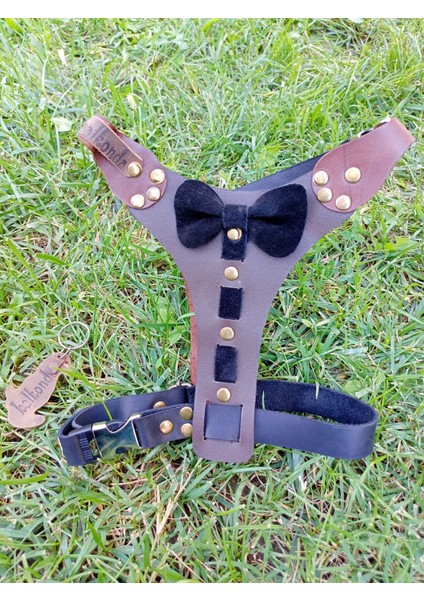 Köpek göğüs tasması hakiki deri vizon siyah papyonlu göğüs ölçüsü:40-70cm boyun ölçüsü:45-60cm ayarlamalı dog harness GT1-30