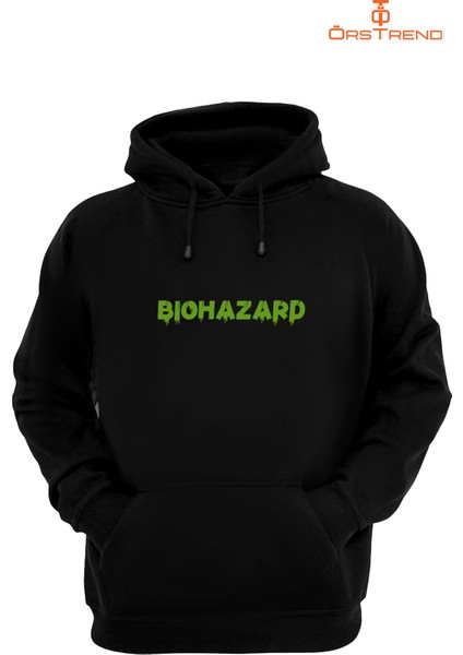 Biohazard Baskılı 3 Iplik Unisex Siyah Kapüşonlu Sweatshirt