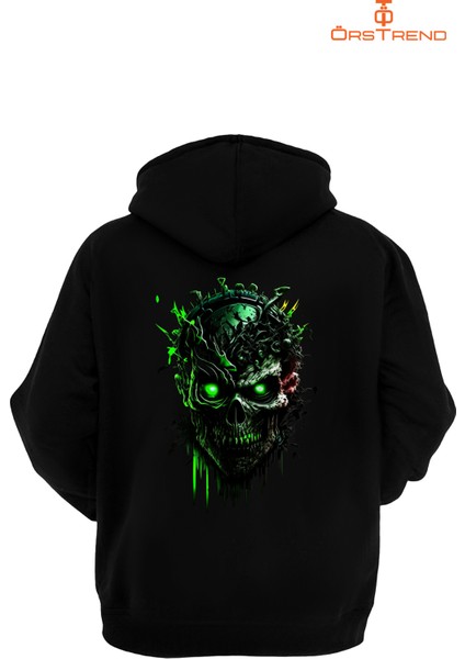 Biohazard Baskılı 3 Iplik Unisex Siyah Kapüşonlu Sweatshirt