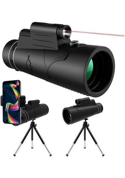 12X50 Hd Monoküler Teleskop Gece Görüş ile LED Kırmızı Işık, Su Geçirmez Monoküler Telefon Tutucu ile Tripod Pusula Cep Telefonu Kuş Izleme Kamp Avcılık Yürüyüş Gezi, (Siyah) (Yurt Dışından)