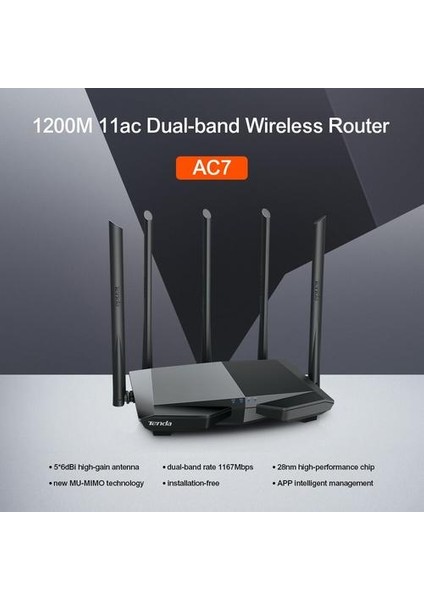 Tenda Ac7 Kablosuz Wifi Yönlendiriciler 11AC 2.4ghz / 5.0 Ghz 1 * Wan + 3 * Lan Portları 5 * 6dbı Antenler Smart App Çoklu Dil Sürümünü Yönetin | Kablosuz Yönlendiriciler (Yurt Dışından)