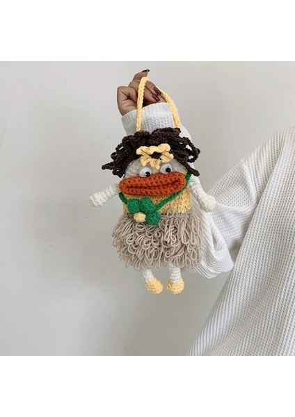 Örgülü Sosis Ağız Cep Telefonu Çantası Crossbody Çanta Yün Örme Çirkin Kız Omuz Çantası Sevimli (Yurt Dışından)