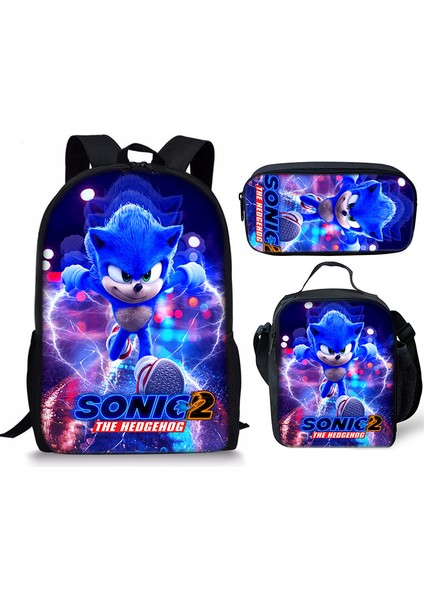 Sonic Sırt Çantası Sonic2 Öğrenci Okul Çantası Çocuk Yemek Çantası Kalem Kutusu Üç Parçalı Set (Yurt Dışından)