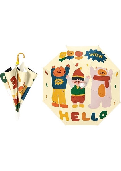 Kız, Erkek, Ilkokul Öğrencileri Için Emniyetli Yuvarlak Çocuk Şemsiyesi, Bebek, Düz Direk, Kavisli Uzun Saplı Şemsiye, Güneşli ve Yağmurlu Şemsiye, Çift Kullanımlı (Yurt Dışından)