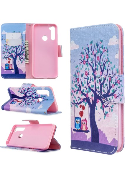 Desen Baskı Cüzdan Deri Deri Flip Telefon Kapağı Xiaomi Redmi Note 8t Tree ve Çift Baykuşlar (Yurt Dışından)