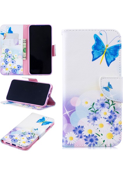 Desen Baskı Pu Deri Folio Xiaomi Redmi Için Telefon Kapağı Not 7s /not 7-Blue Kelebek (Yurt Dışından)