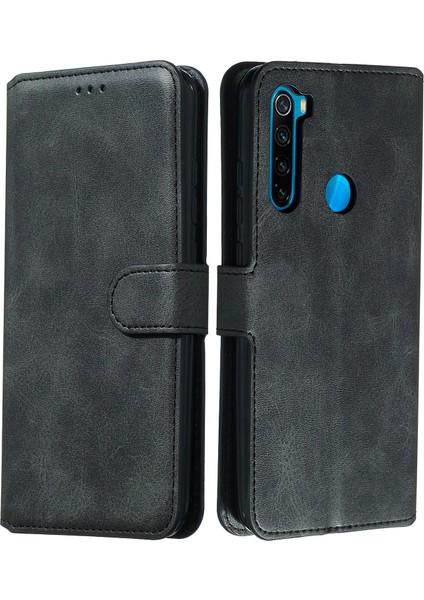 Xiaomi Redmi Note 8-Black Için Düz Renkli Cüzdan Stand Deri Kılıf (Yurt Dışından)