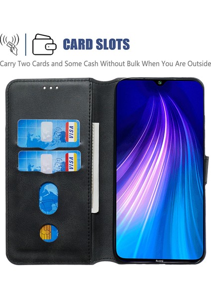 Xiaomi Redmi Note 8-Black Için Düz Renkli Cüzdan Stand Deri Kılıf (Yurt Dışından)