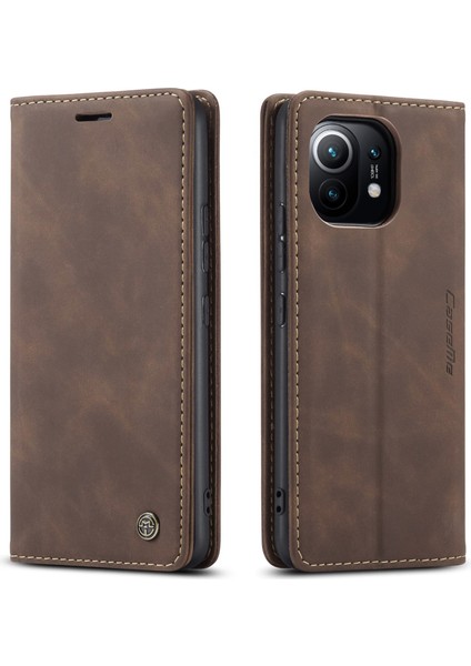 Xiaomi Mi 11-Coffee Için Otomatik Emilmiş Deri Cüzdan Stand Kılıfı Kılıfı (Yurt Dışından)