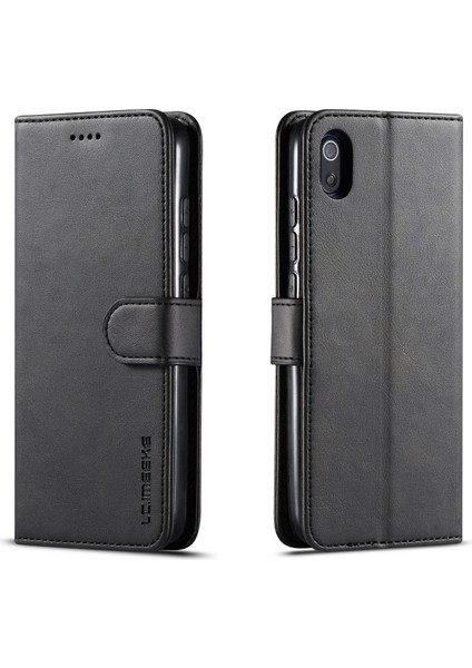 Cowhide Doku Deri Cüzdan Stand Telefon Kabuğu Xiaomi Redmi 7A-BLACK (Yurt Dışından)