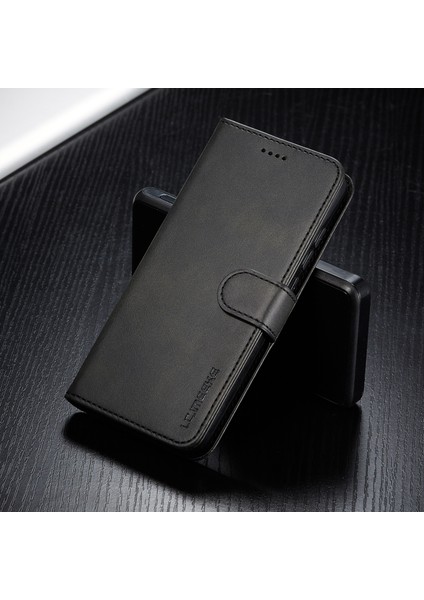 Cowhide Doku Deri Cüzdan Stand Telefon Kabuğu Xiaomi Redmi 7A-BLACK (Yurt Dışından)