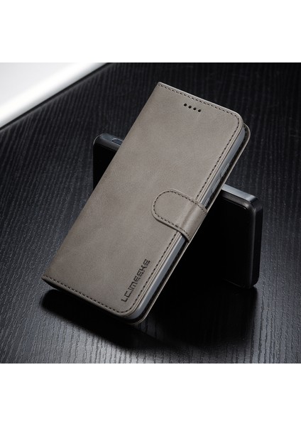 Cowhide Doku Deri Deri Cüzdan Stand Telefon Kabuğu Xiaomi Redmi 7A-GREY (Yurt Dışından)