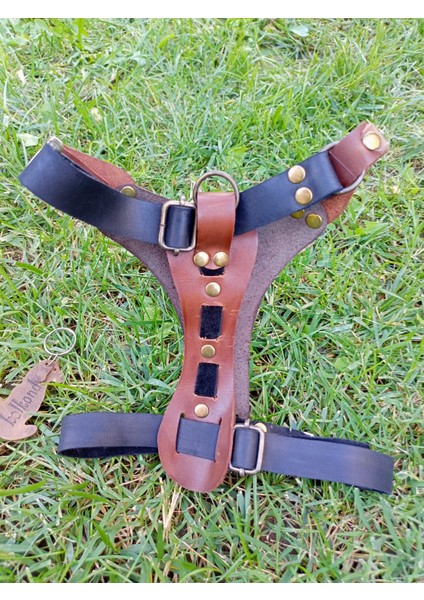 Köpek göğüs tasması hakiki deri kahverengi siyah papyonlu göğüs ölçüsü:30-55cm boyun ölçüsü:25-40cm ayarlamalı dog harness GT1-28K