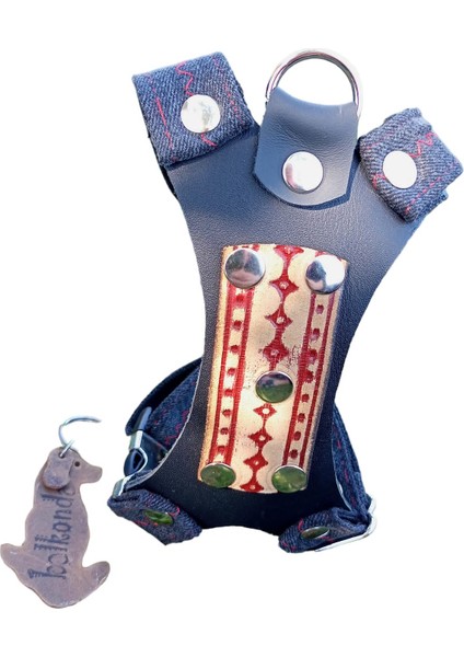 Köpek göğüs tasması minik ırk hakiki deri kot siyah füme göğüs ölçüsü:20-35cm ayarlamalı dog harness GT5-13