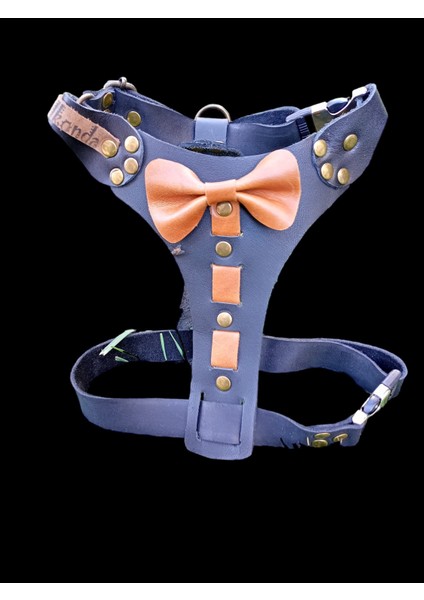 Köpek göğüs tasması hakiki deri siyah papyonlu göğüs ölçüsü:30-55cm boyun ölçüsü:25-40cm ayarlamalı dog harness GT1-28