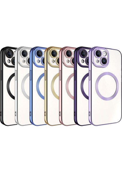 Case 4U Apple iPhone 15 Plus Kılıf Magsafe Wireless Şarj Özellikli Setro Silikon Gümüş