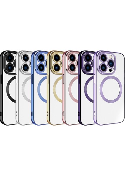 Case 4U Apple iPhone 15 Pro Max Kılıf Magsafe Wireless Şarj Özellikli Setro Silikon Gümüş