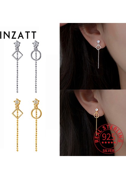 EY4468G Inzatt Gerçek 925 Ayar Gümüş Zirkon Geometrik Kare Damla Küpe Kadınlar Için Boncuk Zincir Püskül Güzel Takı Sevimli Aksesuarları (Yurt Dışından) modelleri