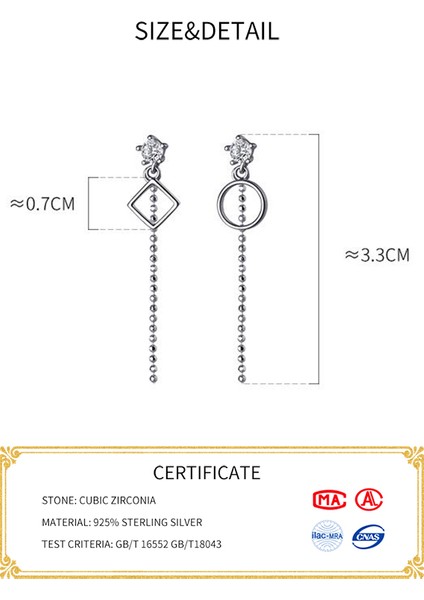 EY4468G Inzatt Gerçek 925 Ayar Gümüş Zirkon Geometrik Kare Damla Küpe Kadınlar Için Boncuk Zincir Püskül Güzel Takı Sevimli Aksesuarları (Yurt Dışından) fırsatları