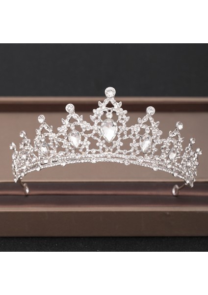 Gümüş Düğün Taç Saç Takı Gelin Başlığı Kadın Barok Rhinestones Kristal Tiaras Gelin Parti Taçlar Düğün Saç Aksesuarları (Yurt Dışından) modelleri