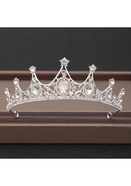 Gümüş Düğün Taç Saç Takı Gelin Başlığı Kadın Barok Rhinestones Kristal Tiaras Gelin Parti Taçlar Düğün Saç Aksesuarları (Yurt Dışından) fırsatları