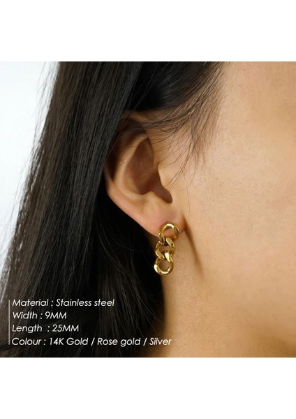 YE35968-GÜMÜŞ Renk Emanco Punk Küba Link Zinciri Saplama Küpe Moda Kadınlar Için Hakiki Altın Kaplama Yüzük Toka Dangle Kaya Takı Hediye (Yurt Dışından) modelleri