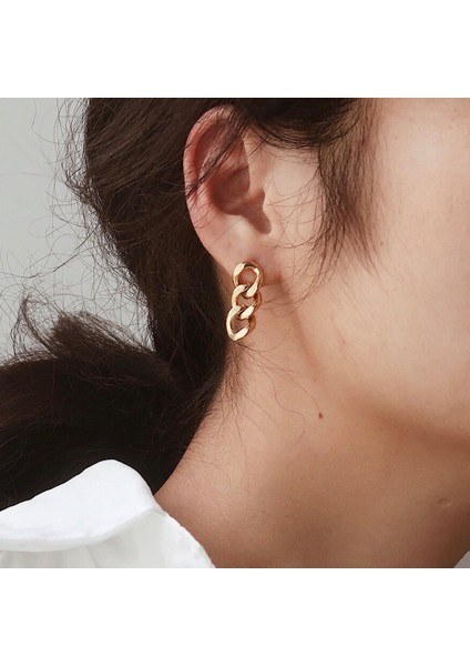 YE35968-GÜMÜŞ Renk Emanco Punk Küba Link Zinciri Saplama Küpe Moda Kadınlar Için Hakiki Altın Kaplama Yüzük Toka Dangle Kaya Takı Hediye (Yurt Dışından) fırsatları