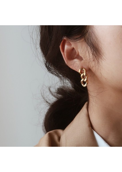 YE35968-GÜMÜŞ Renk Emanco Punk Küba Link Zinciri Saplama Küpe Moda Kadınlar Için Hakiki Altın Kaplama Yüzük Toka Dangle Kaya Takı Hediye (Yurt Dışından) indirimleri