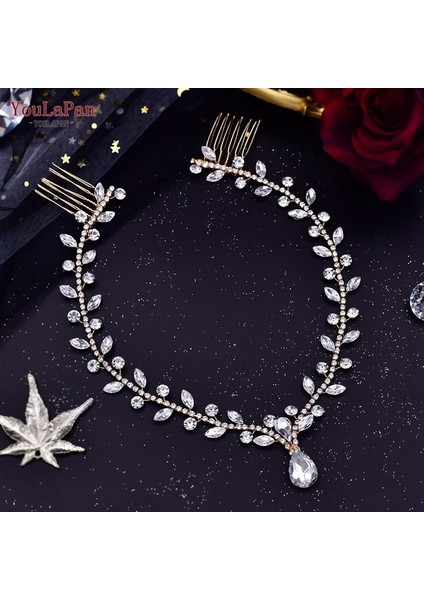 HP465-GOLD Youlapan Rhinestone Düğün Alın Bandı Kadın Headdress Su Damlası Gelin Kafa Tiara Gelin Kafa Parçası ile Tarak HP466 (Yurt Dışından)