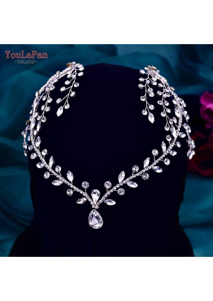 HP465-GOLD Youlapan Rhinestone Düğün Alın Bandı Kadın Headdress Su Damlası Gelin Kafa Tiara Gelin Kafa Parçası ile Tarak HP466 (Yurt Dışından) modelleri