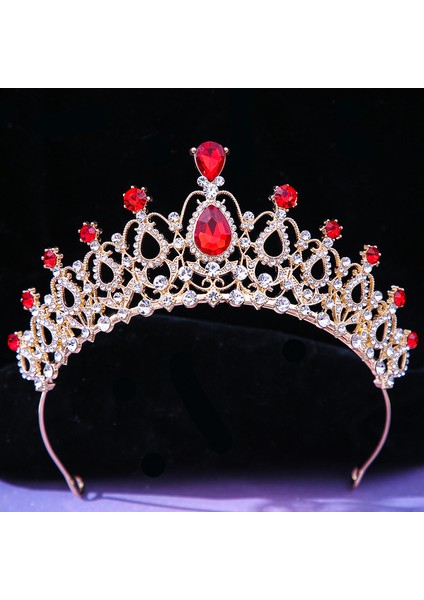 Altın Kırmızı Dıezı Barok Vintage Prenses Kraliçe Gelin Taç Şapkalar Kristal Tiara Kadınlar Için Düğün Taç Saç Elbise Aksesuarları Takı (Yurt Dışından)