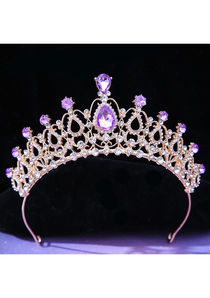 Altın Mor Dıezı Barok Vintage Prenses Kraliçe Gelin Taç Şapkalar Kristal Tiara Kadınlar Için Düğün Taç Saç Elbise Aksesuarları Takı (Yurt Dışından)